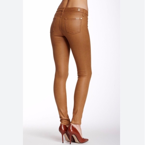 7 For All Mankind The Knee Seam Skinny Stretch Cognac Crackle Jean - Picture 15 of 15